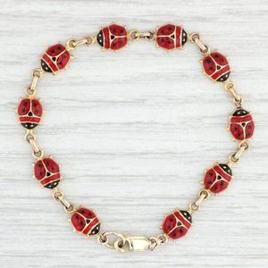 VTG 14k Gold Ladybug Enamel Set:  Necklace, Bracelet, Earrings